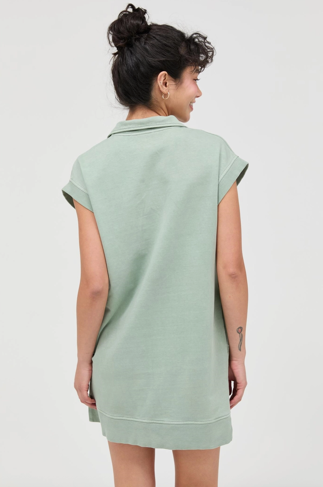 Sage Green Half Zip Up Mock Neck Mini Dress
