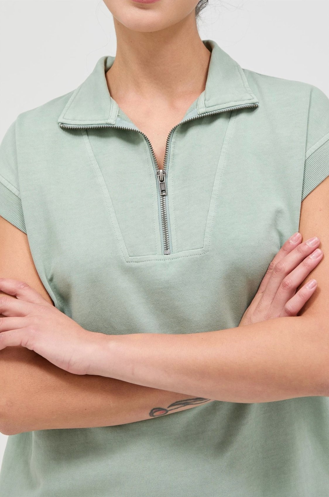 Sage Green Half Zip Up Mock Neck Mini Dress