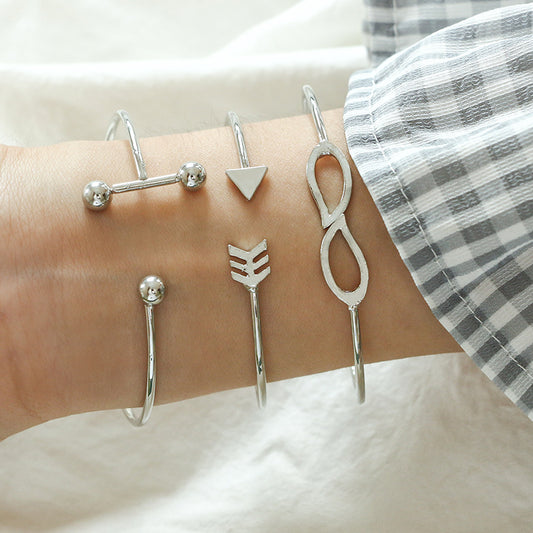 3 Piece Silver Artistic Bangle Bracelet Set