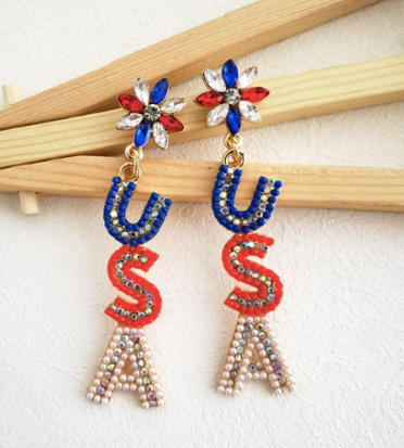 USA Red White & Blue Dangle Earrings