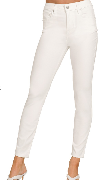 ZENANA HIGH-RISE SKINNY WHITE DENIM PANTS