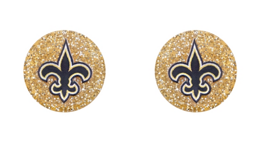1/2" Saints Black & Gold Fleur De Lis Circle Stud Post Earrings