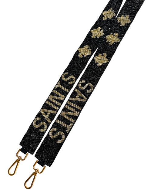 Black and Gold Fleur de Lis Beaded Clip On Purse Strap