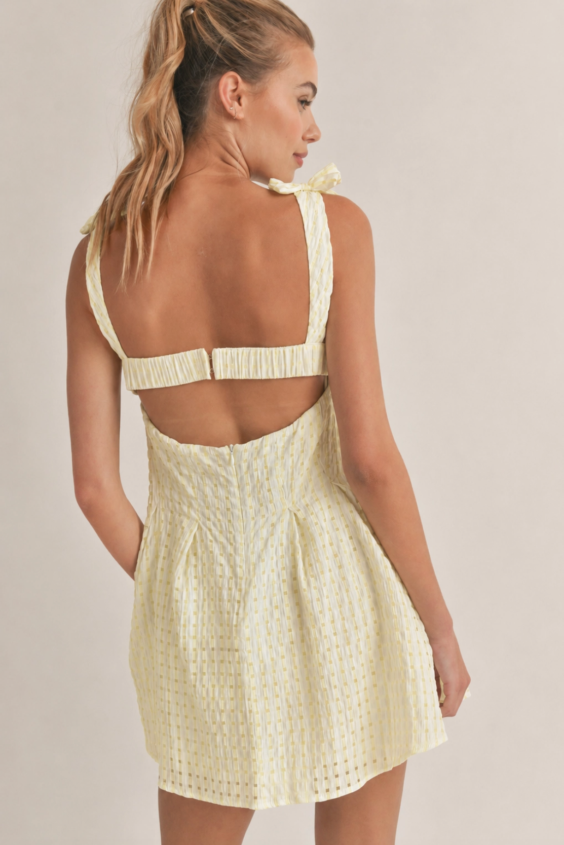 Sweet Yellow Crinkle Gingham Mini Dress